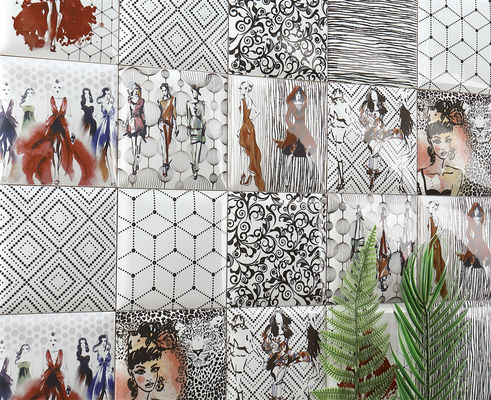 Beli 152x152mm Bumbung Putih Interior Wall Tile dengan Pola Geometri pembuatan online