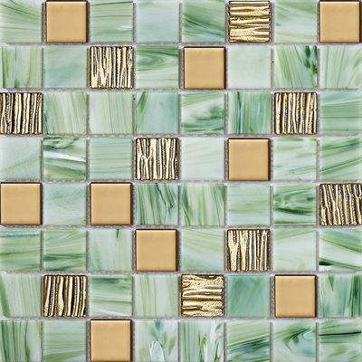 Beli Mosaik Kaca Dinding Interior 304x304mm Tahan Asam dan Anti Selip Warna Hijau Untuk Renovasi pembuatan online