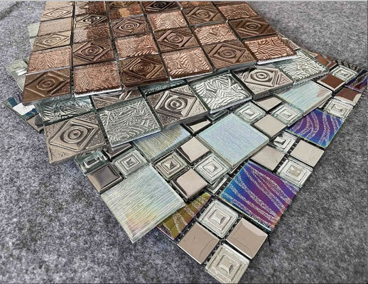 Beli 17kg/Ctn 300X300mm Logam Kaca Mosaik Ubin Dinding Interior Dekorasi AAA Elektroplating pembuatan online