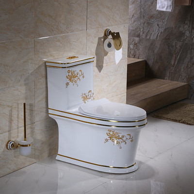 One Piece Flush Dan Soft Closing Toilet Kamar Mandi Keramik Emas