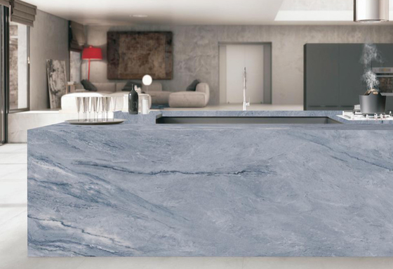 160x320cm Slabs Batu Sinter Ruang Tamu Non - Slip Rock Tile Abu-abu