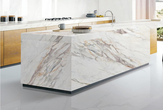 Ketahanan Pakai 160x320cm Slab Batu Sinter Awan Kotak Lantai Batu Putih 12mm