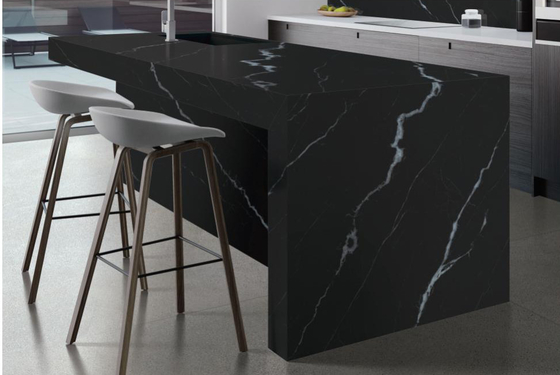 Tahan Goresan AAA Slab Batu Sinter 800x2600x12mm Mat Phantom Hitam Meja Besar