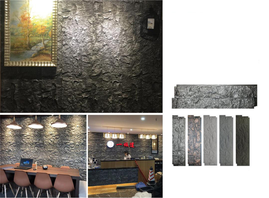 Bergaris Abu-abu 1160x300x30mm Batu Budaya Bata Polyurethane Kantor Bar Dekoratif Panel Dinding Batu Api Cahaya