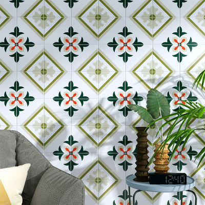 Hijau dan Merah 20x20cm Interior Floor Tile Dan Non-Slip Keramik Rustik Tile Untuk Ruang Makan