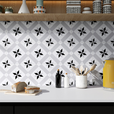 Abu-abu dan Hitam 200x200mm Dekorasi dinding interior Keramik genteng untuk ruang tamu dan kamar tidur