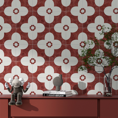 Merah Dan Beige 20x20cm Keramik Rustis Indoor Tile Untuk Balkon Dan Keramik Resistant Goresan Untuk Dekorasi