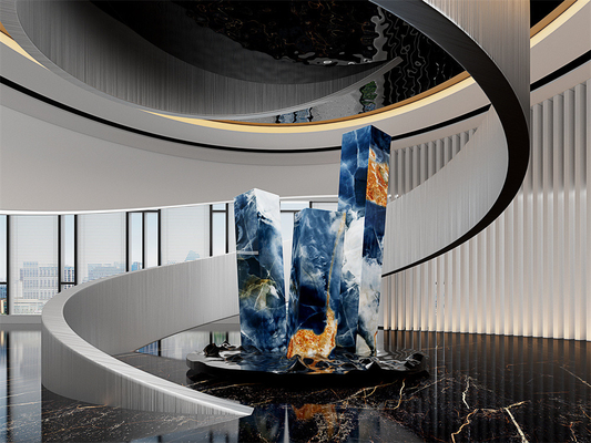 Blue Luxury 1420x2700mm Polished Sintered Stone Slabs Untuk Hotel Dan Ruang Tamu