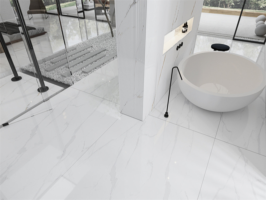Putih 1420x2700mm Carrara Polished Sintered Stone Slabs Untuk Kamar Mandi