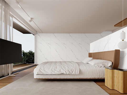 Kelas AAA Lantai Matt Carrara Putih Slate Batu Sinter untuk Restoran 1420x2700mm
