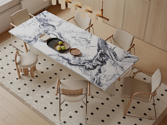 Dekorasi 1600x3200mm Porselen Kaca Polished Slab Batu Sinter Dan Dinding Interior Slab Besar Untuk Ruang Makan