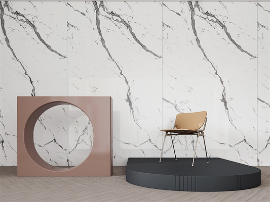 Carrara 1600x3200mm Polished Glassed Porcelain Sintered Stone Slab Untuk Desain Villa Dan Proyek