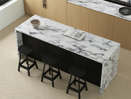 Putih 1600x3200mm Polished Glassed Porcelain Sintered Stone Slab Untuk Kantor asam-tahan