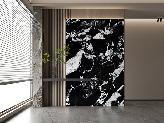 Lempengan Batu Sinter Hitam Matt 1600x3200mm untuk Dinding Kantor