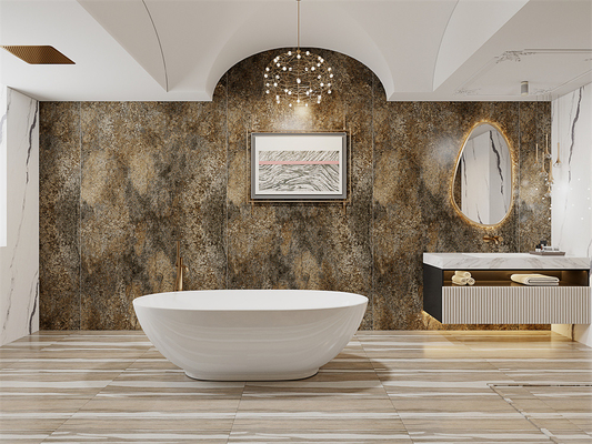 Yellow Matt Indoor Wall 1600x3200mm Sintered Stone Slab Untuk Background Kamar Mandi