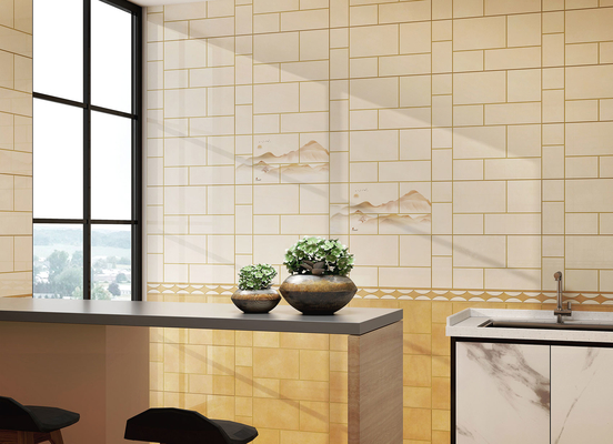 Lantai Dekoratif 30x60cm Permukaan Ceramic Ceramic Wall Tile Dan Lantai Indoor Kuning Cahaya Untuk Ruang Tamu