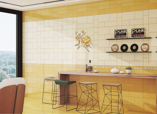 Lantai batu bata kuning 30x60cm Dan dinding dalam ruangan kaca Anbakterial Lantai keramik untuk dapur