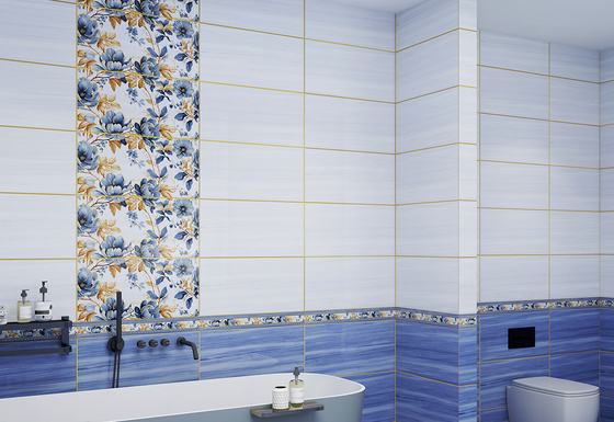 Permukaan ceramic mirror glazed Tile 300x600mm Dekoratif dinding ubin dan ubin khas untuk dapur biru