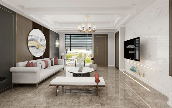 Lantai Waterproof Dan Marmer Tampak Abu-abu Polished Kaca 600x1200mm Porselen Lantai Untuk Ruang Tamu
