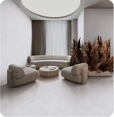 Non-Slip Light Grey Interior Lantai 750x1500mm Retro Baby Face Kaca Porselen Tile Untuk Renovasi Proyek