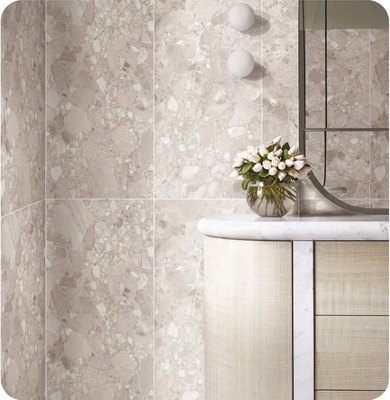 Waterproof 1200x600mm Interior Floor Terrazzo Tile And Beige SGS Soft Glazed Porcelain Tile Untuk Mandi Dan Kamar Mandi