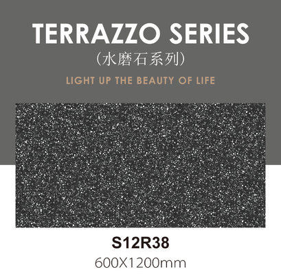 Antibakteri 600x1200mm Abu-abu Gelap Terrazzo Lantai Indoor Baby Face Jubin Porselen Vintage untuk ruang makan