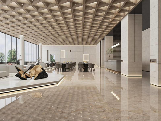 Elegant 1200x1200mm Interior Lantai W.A 0.5% Kaca Polished Porcelain Tile Cahaya Kuning Untuk ruang tamu Dan rumah