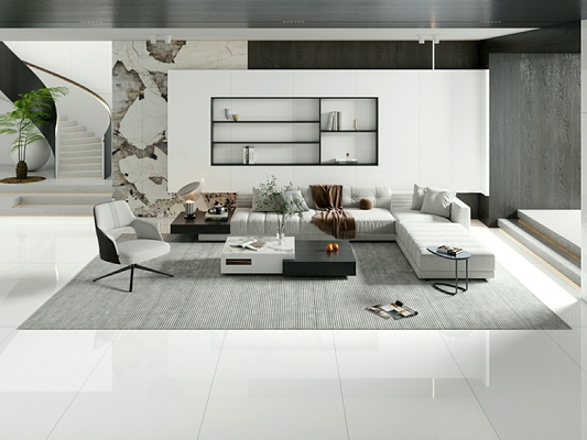 Lantai dalam ruangan persegi panjang 900x1800x9mm Porselen Putih Polished Tile Untuk Kamar Mandi Dan Ruang Makan