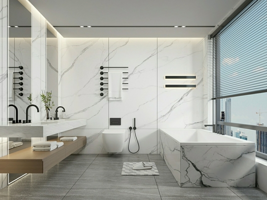 Di dalam Lantai Antibakteri Porselen Putih Lapisan Untuk Kamar Mandi Dan Kelas AAA 900x1800x9mm Untuk Pembangunan Kembali