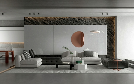 Resistensi goresan modern dinding dalam ruangan Porselen Kaca Polished Tile Abu-abu 900x1800x9mm Untuk membangun kembali Dan ruang makan