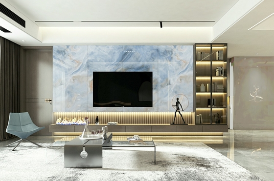 Kelembaban-Buktinya 900x1800x9mm Wear-Resistant Interior Lantai Biru Putih Kaca Polished Porcelain Tile Untuk Dekorasi