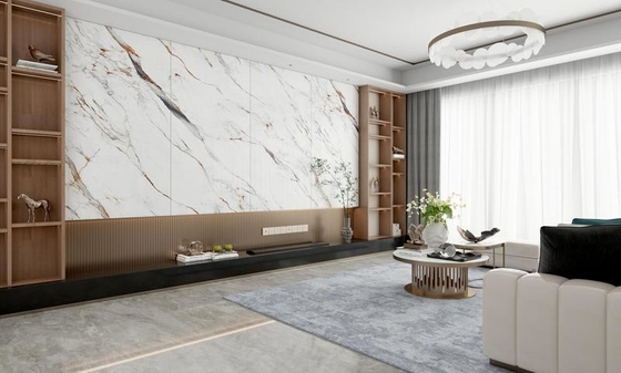 Carrara Polished Glass Porcelain Tile 900x1800x9mm Dan Grade AAA Lantai Interior Dan Wall Tile Untuk Balkon Dan Kantor Emas Dan Putih