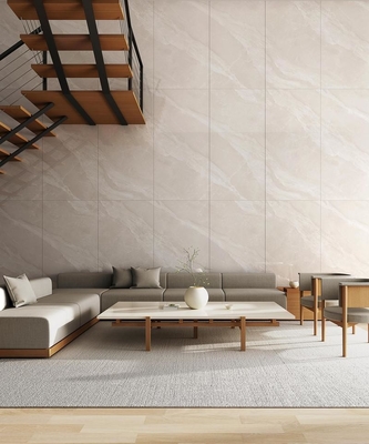 Cahaya Kuning Polished Porselen Kaca Lantai Indoor 900x1800x9mm Wear-Resistance Untuk Rekonstruksi