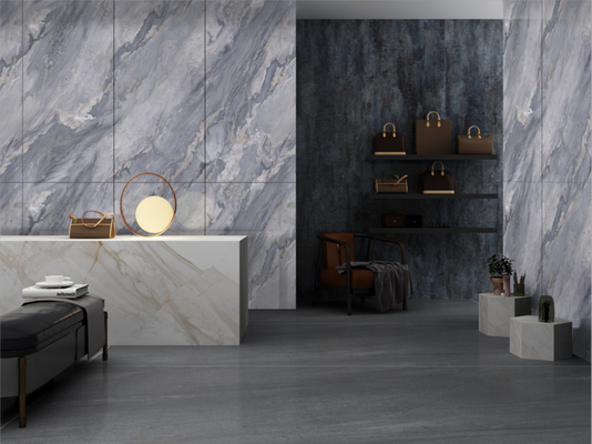 W.A tahan lama 0,5% ramah lingkungan Warna abu-abu dinding dalam ruangan Dan lantai Porcelain Kaca Polished Tile Untuk Balkon Dan Rumah