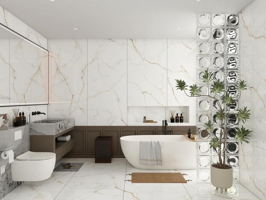 Lantai interior batu bata merah muda 900x1800x9mm Porselen Kaca Polished Tile No Fade Lantai tahan lama untuk dapur