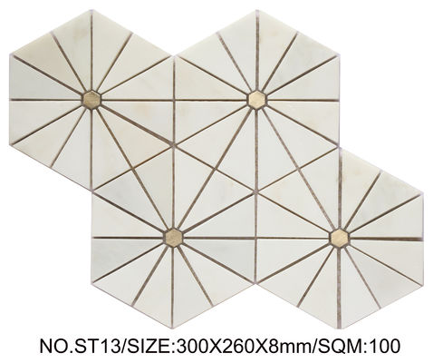 Waterproof Beige 300x260mm Natural Stone Mosaic Untuk Bangunan dan Kolam Renang