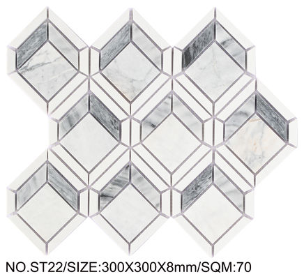 Antibakteri Gading dan Abu-abu Mosaik Batu Alam 300x300mm Untuk Kantor dan Kamar Mandi