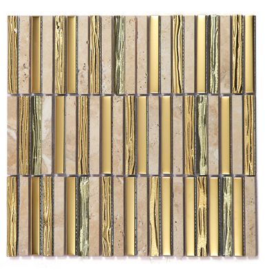 Mosaik Batu Alam Dinding Ukuran 282x294mm Untuk Ruang Tamu Dan Balkon Cokelat Tahan Aus