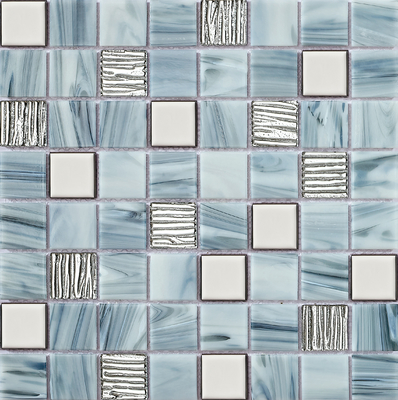 Blue Wear-resistant dan stain-resistant 304x304mm Interior Wall Glass Mosaics Untuk Kolam Renang