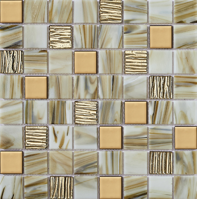 Mosaik Kaca Dinding Interior Kuning Grade AAA dan Ramah Lingkungan 304x304mm Untuk Dekorasi Kreatif dan Hotel