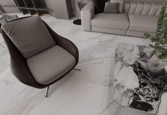 Ubin Porselen Mengkilap Modern Firebrick Carrara 1mx1m Untuk Lantai Dalam Ruangan Ruang Tamu dan Dekorasi