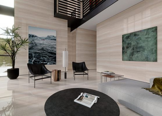 Warna kuning terang 1000x1000mm tahan lama luar biasa Lantai dalam ruangan Lapisan porselen kaca yang dipoles untuk rumah