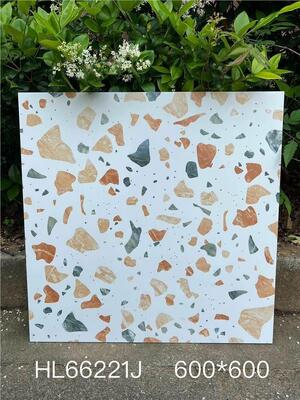 Ubin Keramik Terrazzo Antibakteri Lantai Dalam Ruangan 600x600mm Beige Elegan Untuk Kamar Mandi dan Dapur