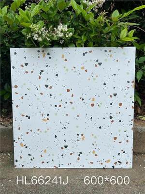 Antibakteri dan awet Putih 600x600mm Lantai Indoor Terrazzo Keramik Peti Untuk Dapur