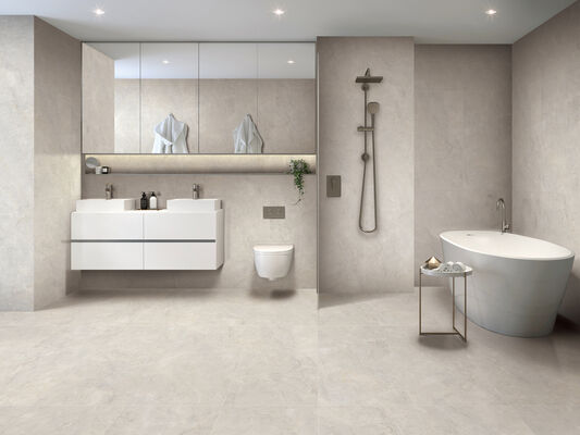 Antibakteri dan ramah lingkungan Lantai Indoor Beige 600x1200mm Replika Porselen Kaca Untuk Dekorasi