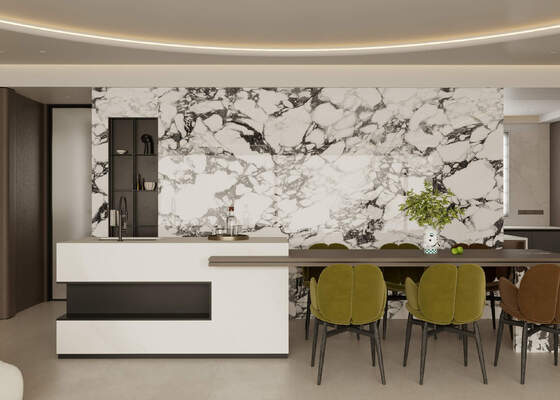 putih dan abu-abu tahan air dan elegan 800x3600x12mm dipoles Sintered Stone Slab Kelas AAA untuk ruang tamu