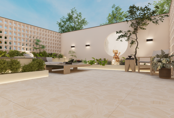 Anti-slip Waterproof Stain-resistant Beige Stone Style 598x598mm Thickness 12mm Outdoor Ceramic Tiles For Hotel and Villa