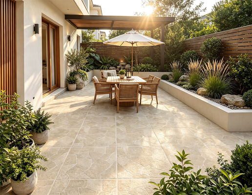 Grade AAA Decorative Elegant Waterproof Stain-resistant Cream Yellow Stone Style 598x598mm Thickness 12mm Outside Floor And Wall Ceramic Tiles For Renovation And Project