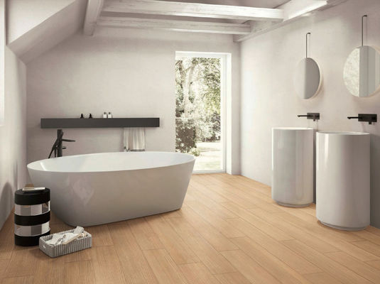 SGS Beige Natural Wood Grain Tile, WA 0,05 Persen 1200MM Panjang Dekorasi Ubin Lantai