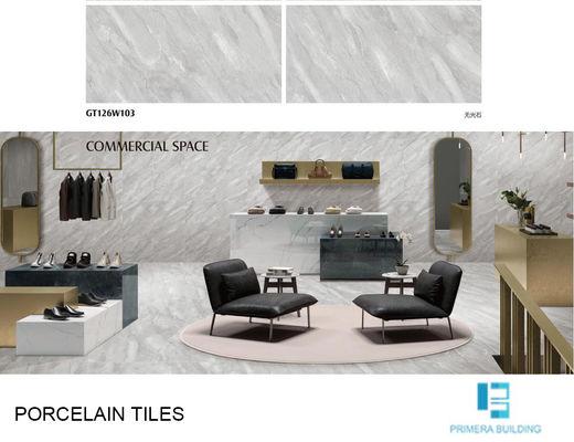 Terrazzo 600x1200mm Porselen Ubin Lantai Dalam Ruangan Marmer Mengkilap Lembut 35N / mm2